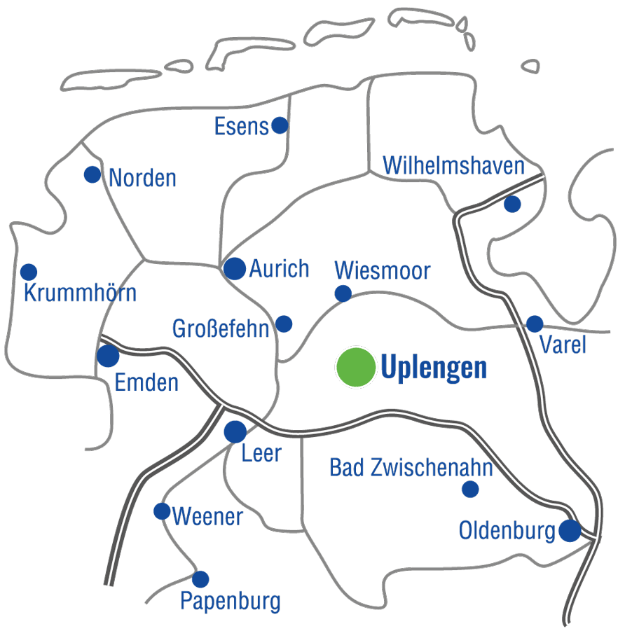 Einzugsgebiet von Clean Express Nannen rund um Uplengen